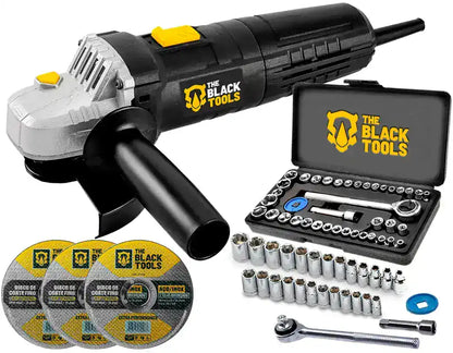 Esmerilhadeira Lixadeira Angular 4.1/2 780W Com Kit de Soquetes 40 Pecas The Black Tools