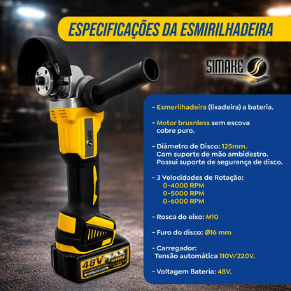 [ÚLTIMAS UNIDADES] Kit 4 em 1 Ferramentas 48V – Martelete, Esmerilhadeira, Parafusadeira e Chave de Impacto, 4 Baterias e Maleta, Sem Fio para Reformas