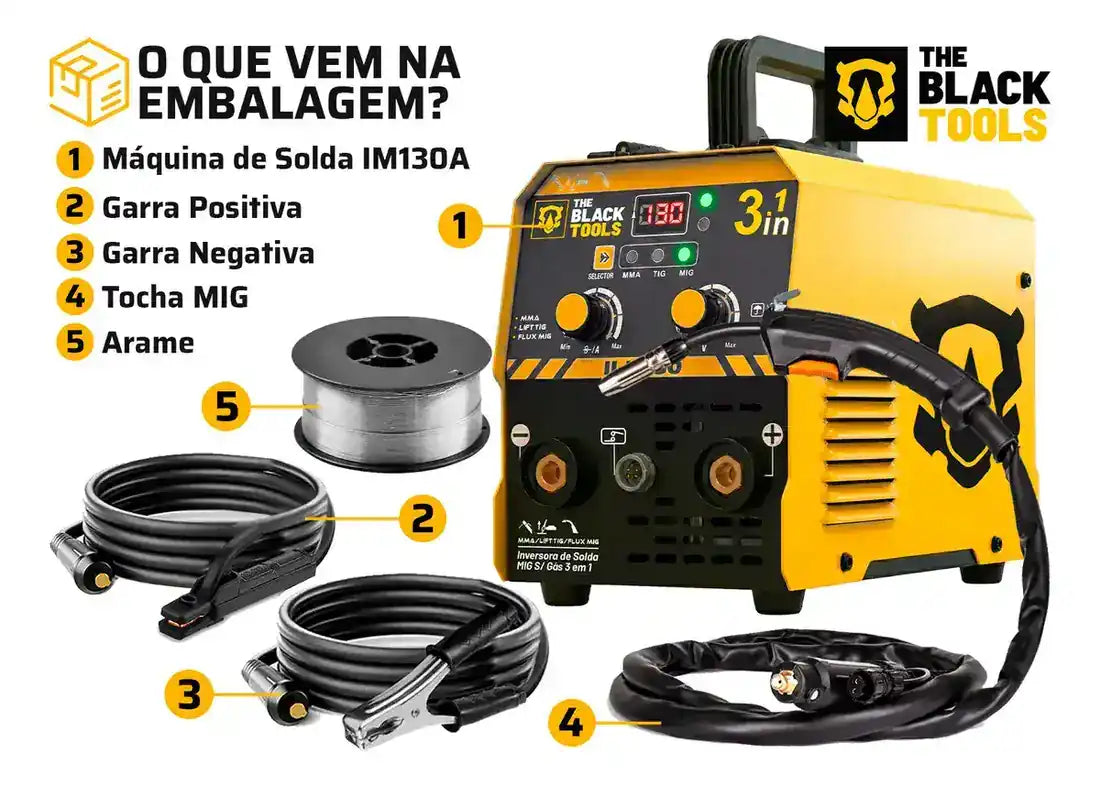 Maquina Inversora De Solda MIG Sem Gas 130A 3 Em 1 TIG Lift Kit Completo