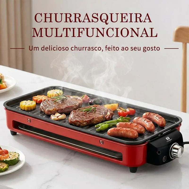[PROMOÇÃO] Churrasqueira Elétrica 2 em 1 Chapa e Grelha Antiaderente + KIT CHURRASCO