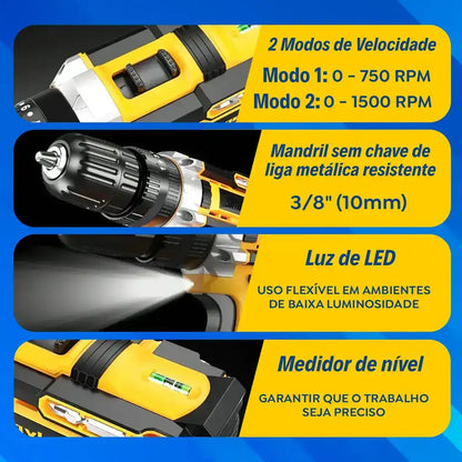 [PROMOÇÃO] Furadeira Parafusadeira a Bateria 48V + Mala Completa