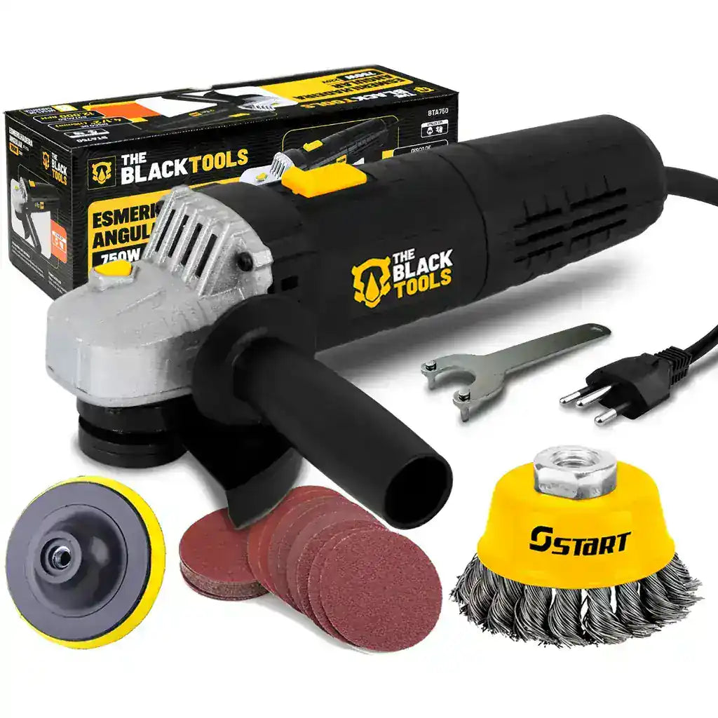 Esmerilhadeira Lixadeira Angular 4.1/2 780W Com Kit de Soquetes 40 Pecas The Black Tools