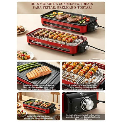 [PROMOÇÃO] Churrasqueira Elétrica 2 em 1 Chapa e Grelha Antiaderente + KIT CHURRASCO