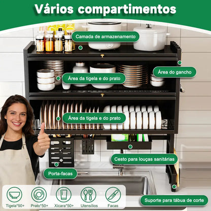 [LANÇAMENTO] Escorredor de Louça Suspenso Aço Inoxidável Organizador de Cozinha com 2 Níveis - De 65 a 105cm