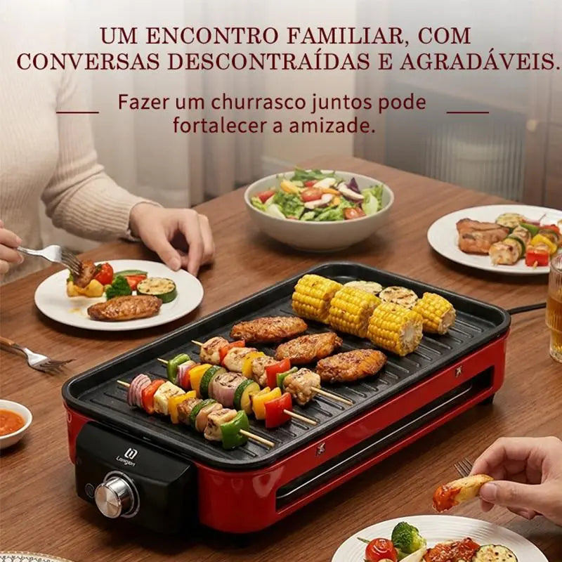 [PROMOÇÃO] Churrasqueira Elétrica 2 em 1 Chapa e Grelha Antiaderente + KIT CHURRASCO