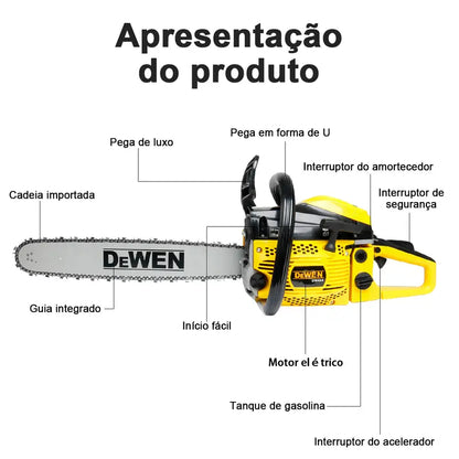 [PROMOÇÃO] Motosserra a Gasolina DEWEN 52cc Barra 20 Polegadas 3.0HP Corte Profissional de Árvores