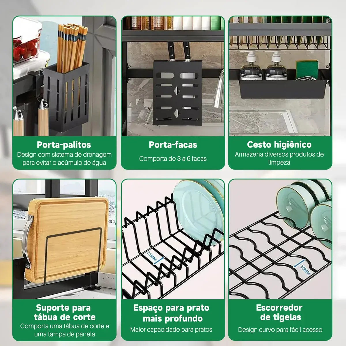 [LANÇAMENTO] Escorredor de Louça Suspenso Aço Inoxidável Organizador de Cozinha com 2 Níveis - De 65 a 105cm