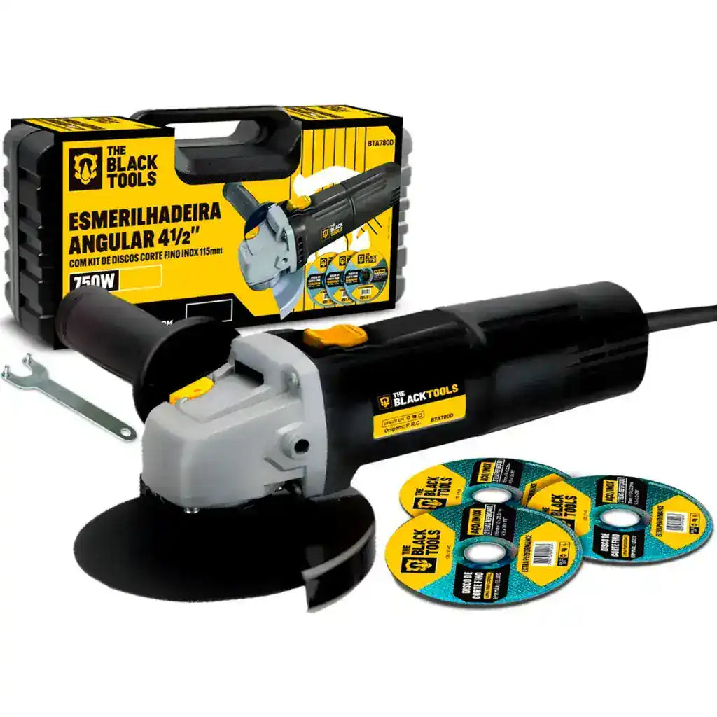 Esmerilhadeira Lixadeira Angular 4.1/2 780W Com Kit de Soquetes 40 Pecas The Black Tools