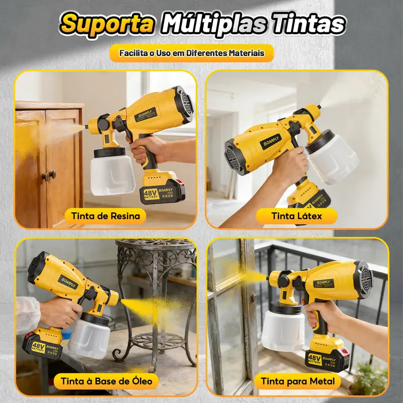 [PROMOÇÃO] Pistola de Pintura 48V 2 Baterias 800ml – Pulverizador Portátil Alta Pressão 3000PSI para Carro, Móveis e Reformas Bivolt Sem Fios