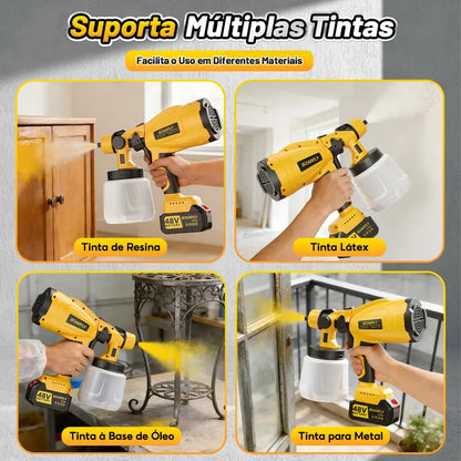 [PROMOÇÃO] Pistola de Pintura 48V 2 Baterias 800ml – Pulverizador Portátil Alta Pressão 3000PSI para Carro, Móveis e Reformas Bivolt Sem Fios