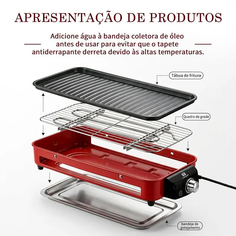 [PROMOÇÃO] Churrasqueira Elétrica 2 em 1 Chapa e Grelha Antiaderente + KIT CHURRASCO
