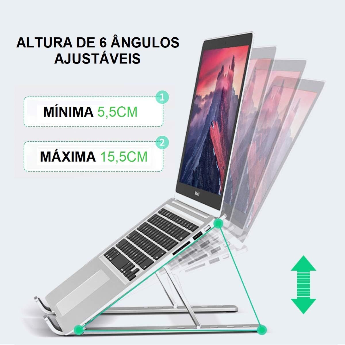 Suporte para Notebook Ajustável Dobrável em Alumínio Antiderrapante