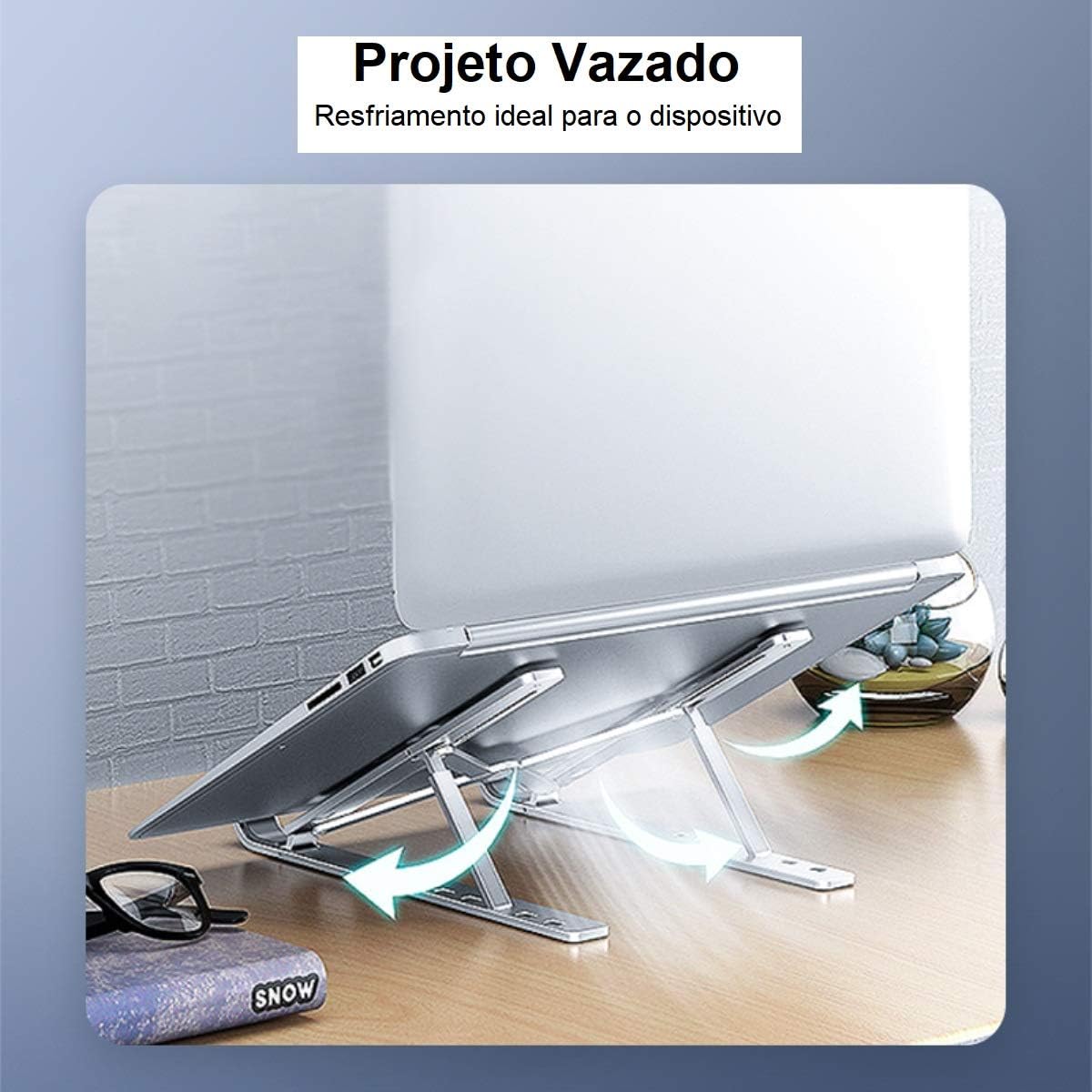 Suporte para Notebook Ajustável Dobrável em Alumínio Antiderrapante