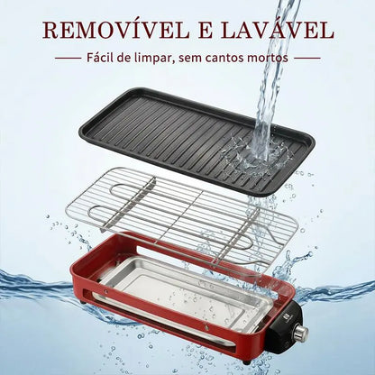 [PROMOÇÃO] Churrasqueira Elétrica 2 em 1 Chapa e Grelha Antiaderente + KIT CHURRASCO