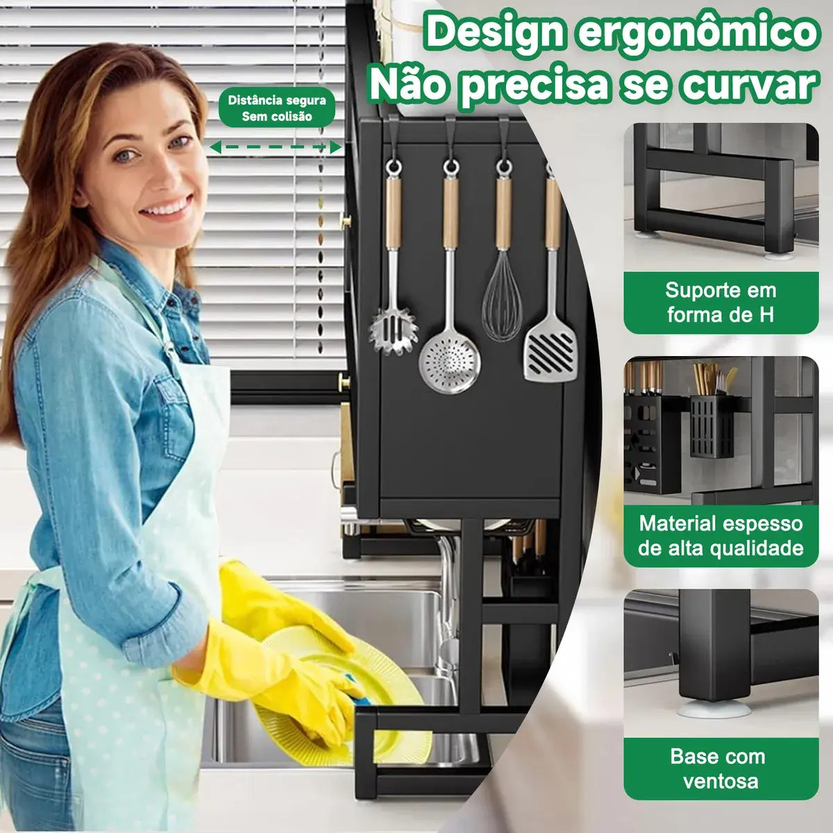 [LANÇAMENTO] Escorredor de Louça Suspenso Aço Inoxidável Organizador de Cozinha com 2 Níveis - De 65 a 105cm
