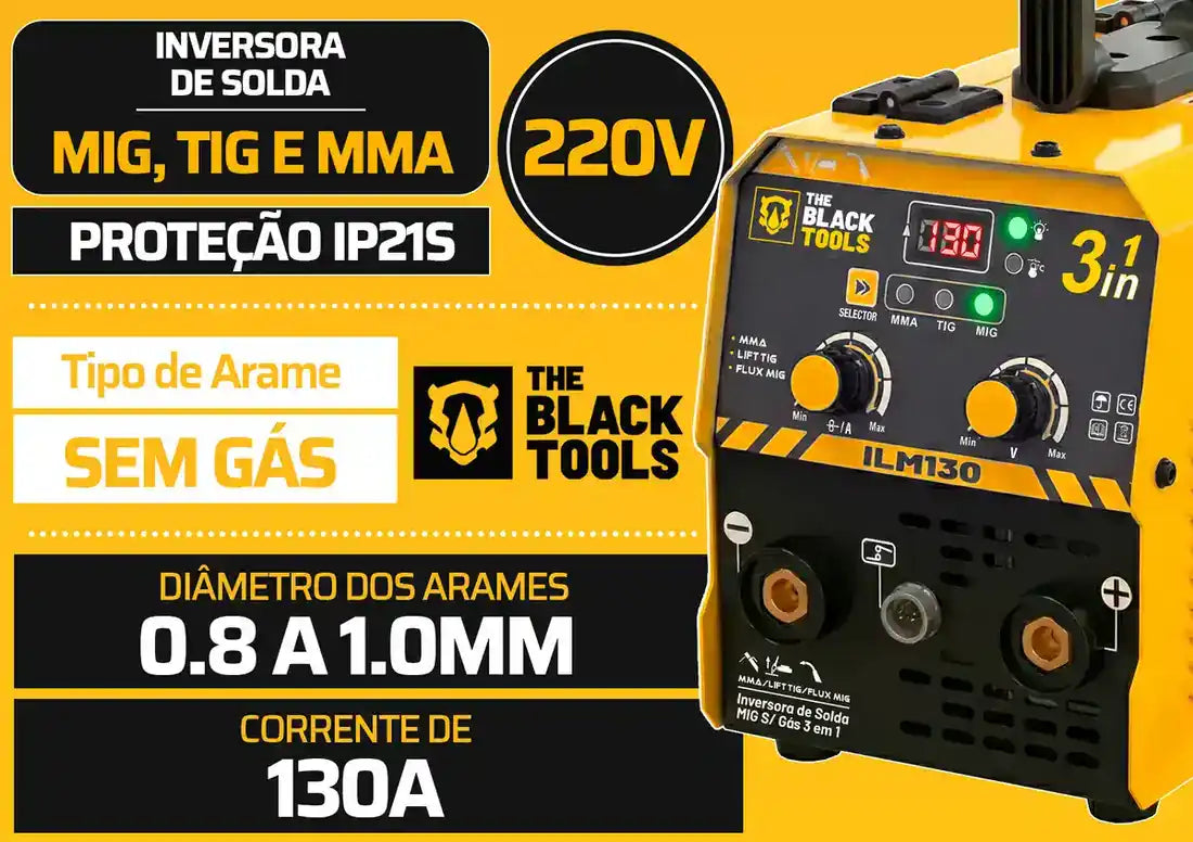 Maquina Inversora De Solda MIG Sem Gas 130A 3 Em 1 TIG Lift Kit Completo
