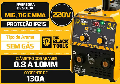 Maquina Inversora De Solda MIG Sem Gas 130A 3 Em 1 TIG Lift Kit Completo