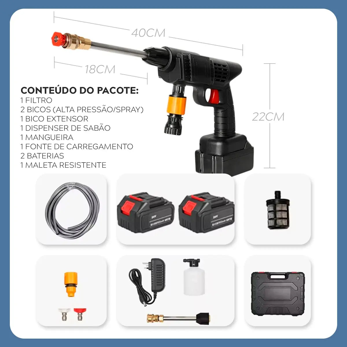[LANÇAMENTO] Lavadora Lava Jato Portátil Pressão 2 Baterias + Maleta