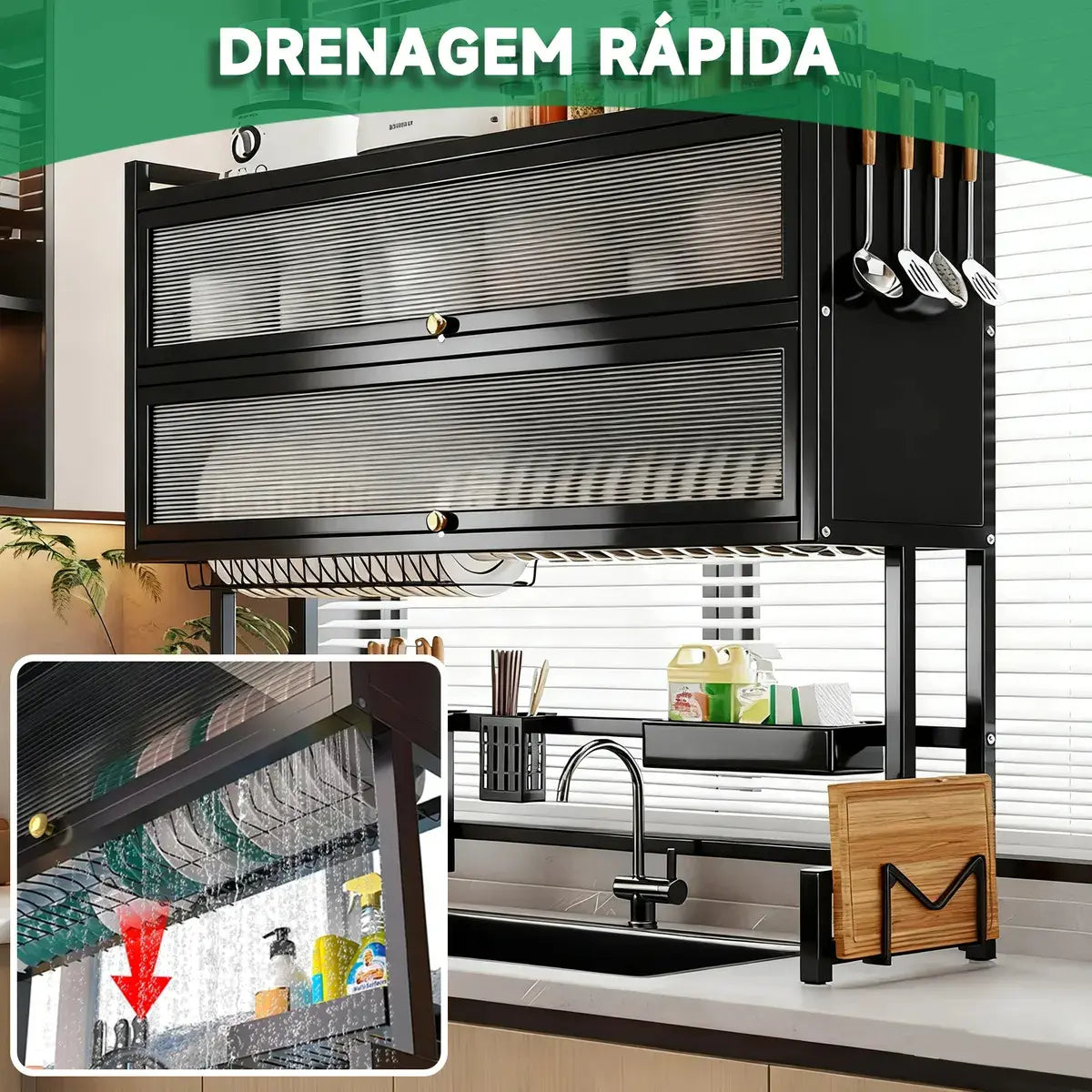 [LANÇAMENTO] Escorredor de Louça Suspenso Aço Inoxidável Organizador de Cozinha com 2 Níveis - De 65 a 105cm