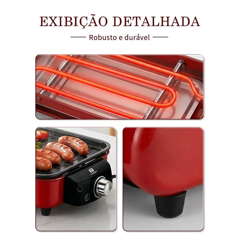 [PROMOÇÃO] Churrasqueira Elétrica 2 em 1 Chapa e Grelha Antiaderente + KIT CHURRASCO