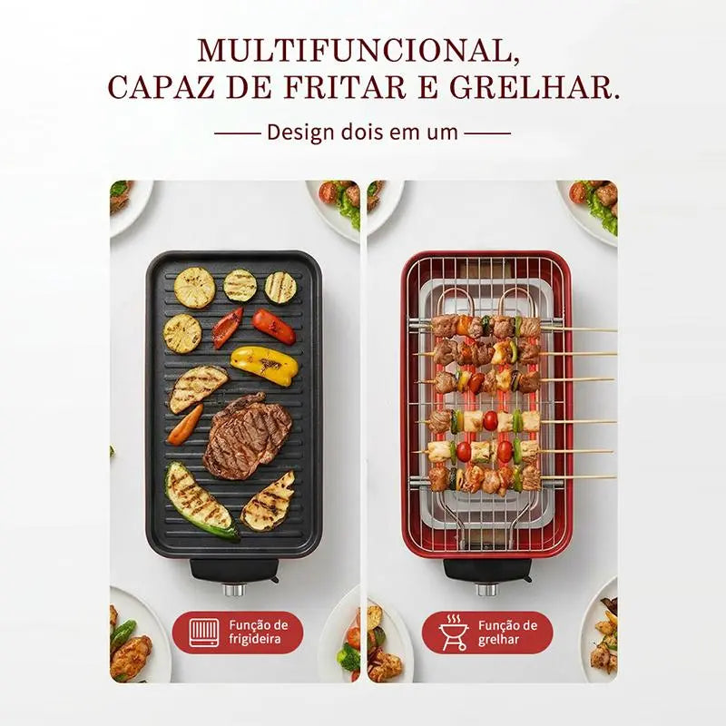 [PROMOÇÃO] Churrasqueira Elétrica 2 em 1 Chapa e Grelha Antiaderente + KIT CHURRASCO