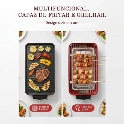 [PROMOÇÃO] Churrasqueira Elétrica 2 em 1 Chapa e Grelha Antiaderente + KIT CHURRASCO