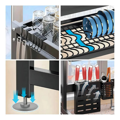 [LANÇAMENTO] Escorredor de Louça Suspenso Aço Inoxidável Organizador de Cozinha com 2 Níveis - De 65 a 105cm