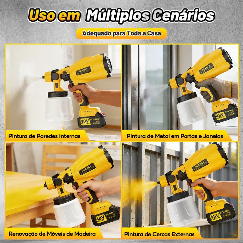 [PROMOÇÃO] Pistola de Pintura 48V 2 Baterias 800ml – Pulverizador Portátil Alta Pressão 3000PSI para Carro, Móveis e Reformas Bivolt Sem Fios