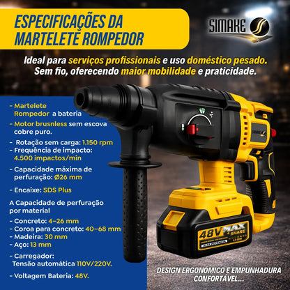 [ÚLTIMAS UNIDADES] Kit 4 em 1 Ferramentas 48V – Martelete, Esmerilhadeira, Parafusadeira e Chave de Impacto, 4 Baterias e Maleta, Sem Fio para Reformas