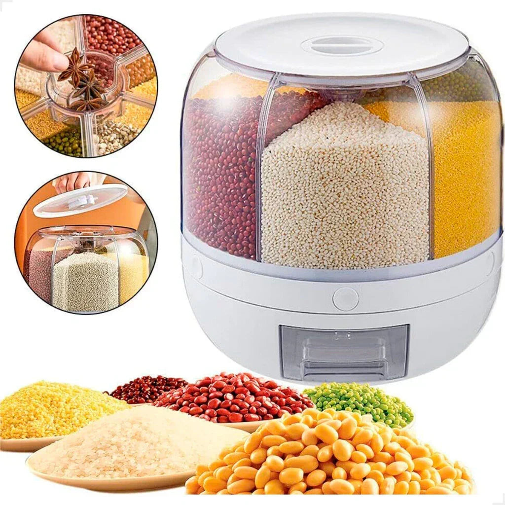 Dispenser de Cereais Giratório 6 Divisórias | Porta Grãos Organizador de Cozinha