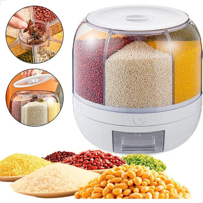 Dispenser de Cereais Giratório 6 Divisórias | Porta Grãos Organizador de Cozinha