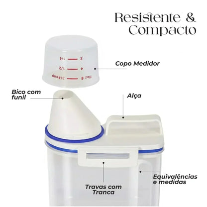 Dispenser Organizador de Lavanderia 2,5L com Copo Medidor | Pote Hermético