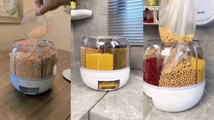 Dispenser de Cereais Giratório 6 Divisórias | Porta Grãos Organizador de Cozinha