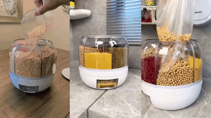 Dispenser de Cereais Giratório 6 Divisórias | Porta Grãos Organizador de Cozinha