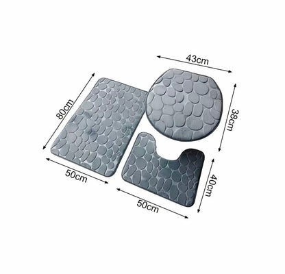 Kit Tapete de Banheiro 3 Peças Memory Foam – Textura 3D | Várias Cores