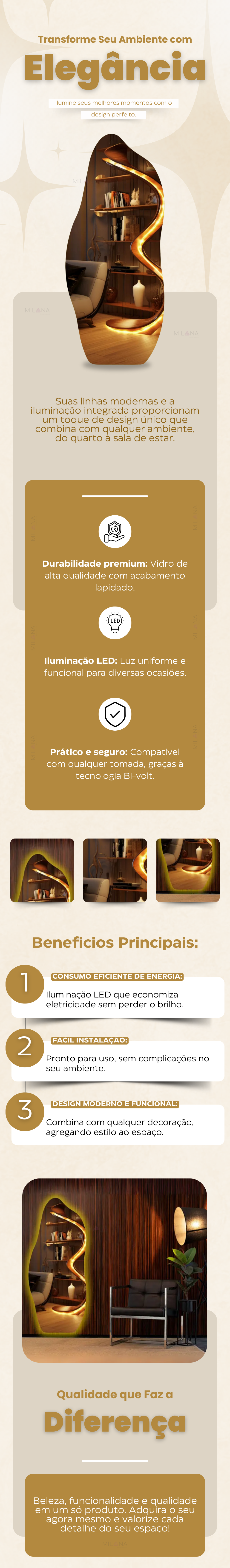 Espelho Organico 170x70 Led Corpo Inteiro