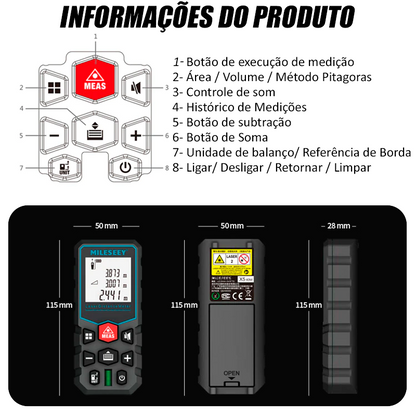 Trena Métrica a Laser mede até 100 Metros com Display Profissional