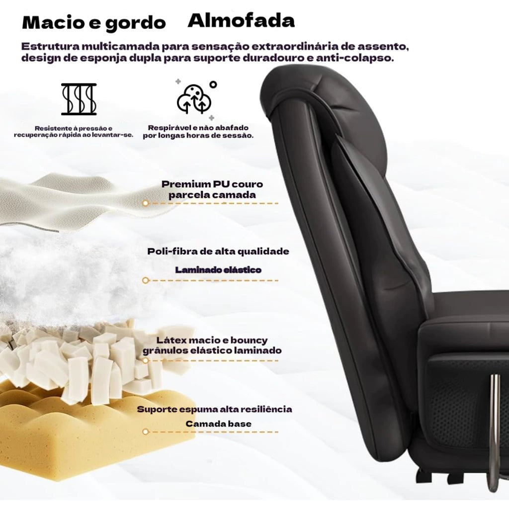 Cadeira Executiva, Couro, Apoio Retrátil, Altura Ajustável