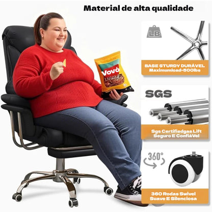 Cadeira Executiva, Couro, Apoio Retrátil, Altura Ajustável