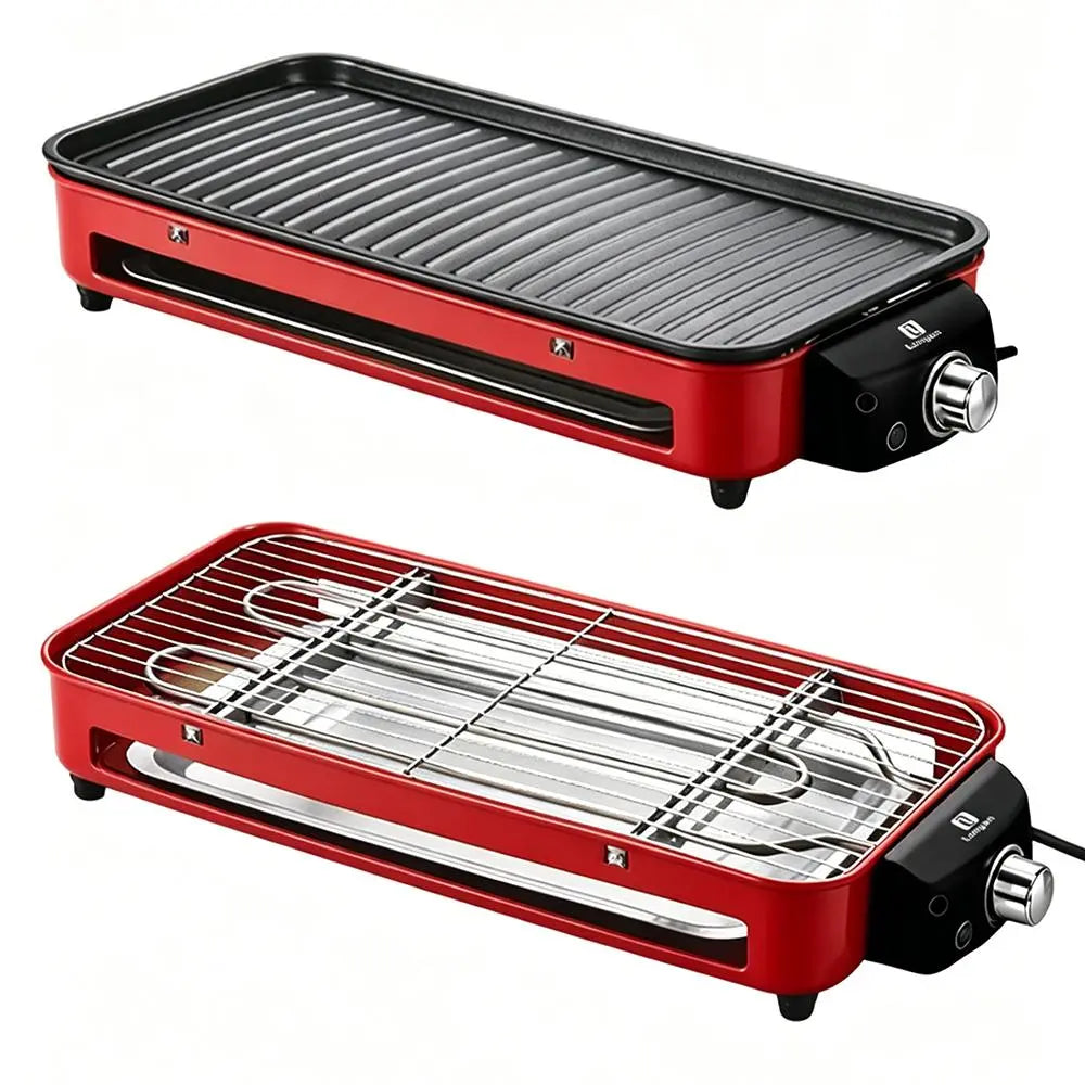[PROMOÇÃO] Churrasqueira Elétrica 2 em 1 Chapa e Grelha Antiaderente + KIT CHURRASCO