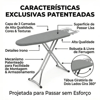 Tábua de Passar Roupas 360° – Giratória, Face Dupla e 8 Níveis de Altura