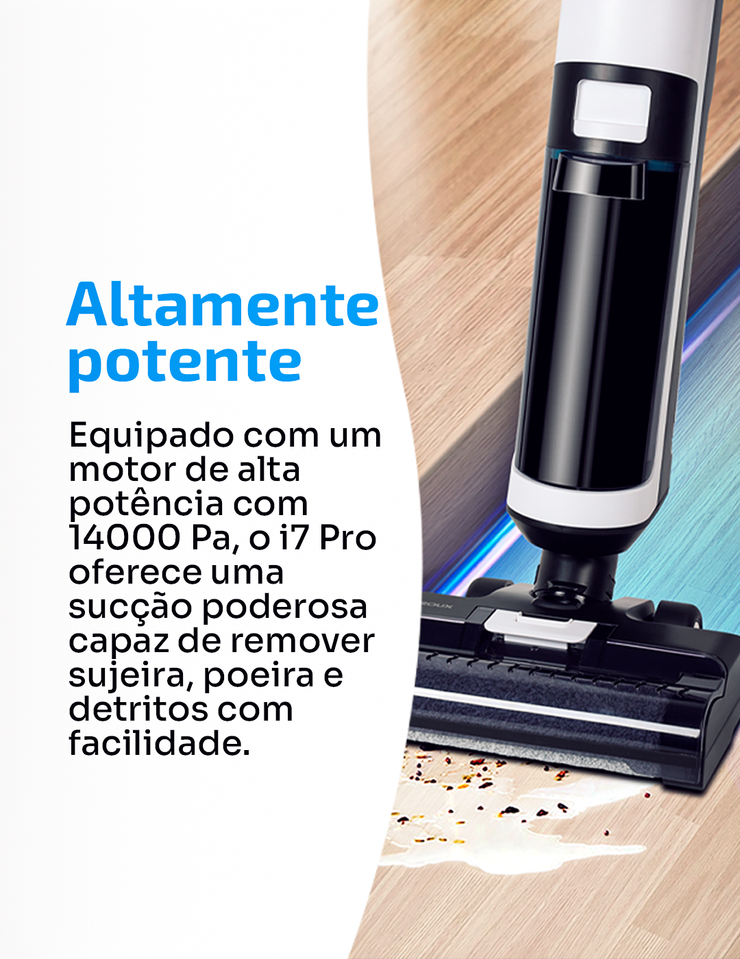 Aspirador Vertical de Pó I7 Pro - Aspira e Passa Pano Autolimpante, Sem Fio