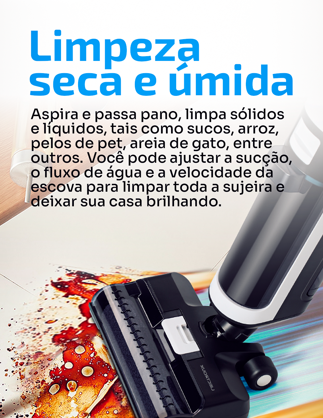 Aspirador Vertical de Pó I7 Pro - Aspira e Passa Pano Autolimpante, Sem Fio
