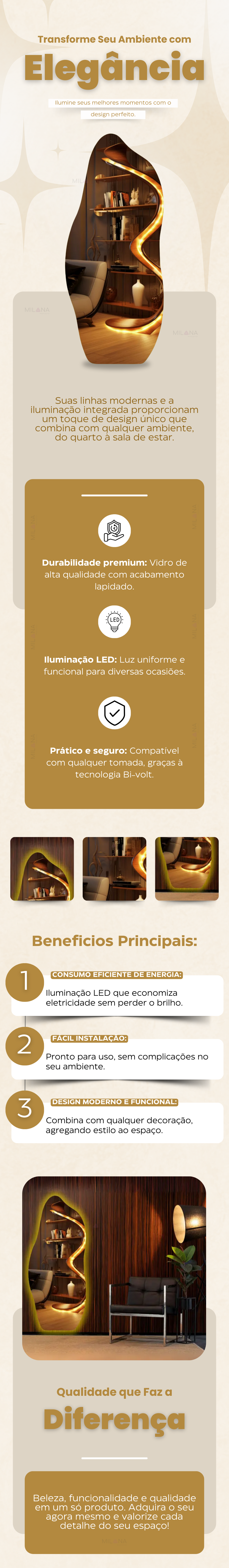 Espelho De Led Orgânico 160x60 Moderno Luxo Decorativo