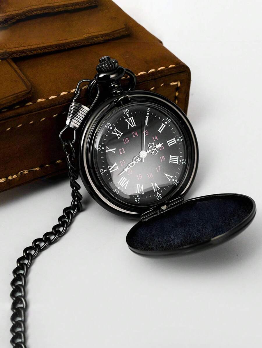 Relógio de Bolso Masculino Preto Romano
