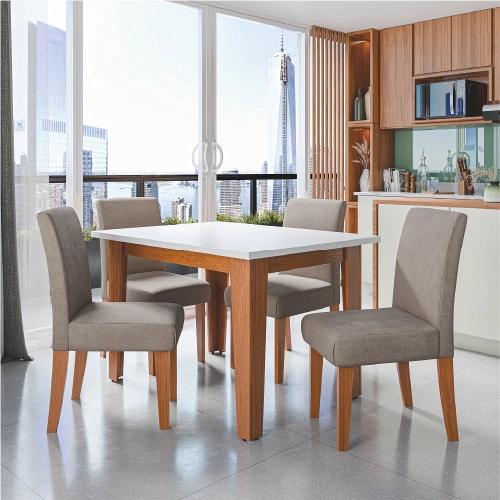 Conjunto Sala de Jantar, Mesa 1,20m, 4 Cadeiras, Madeirado