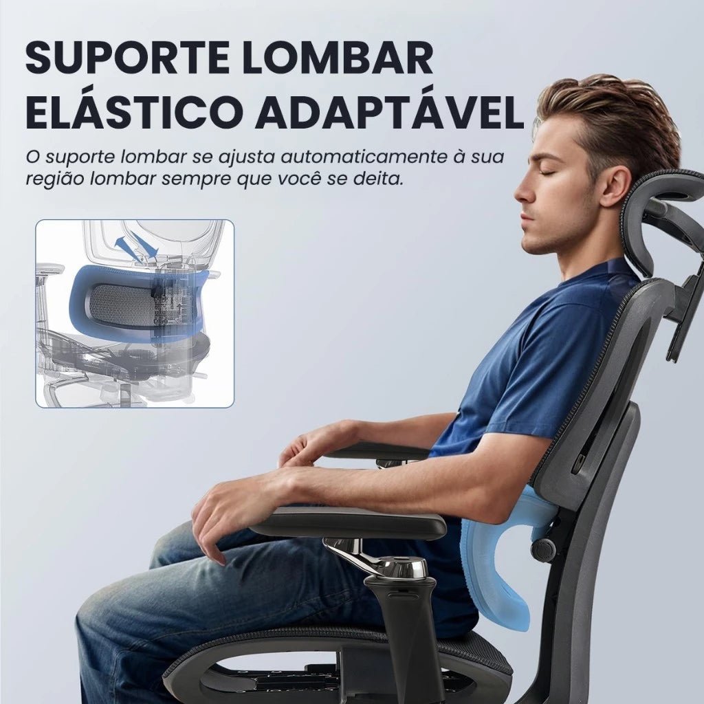 Cadeira Escritório Ergonômica, Suporte Lombar, Mesh, 6D, Até 150kg