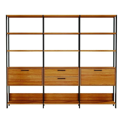 Estante Industrial, 2 Portas, 2 Gavetas, 100% MDF, Freijó/Preto