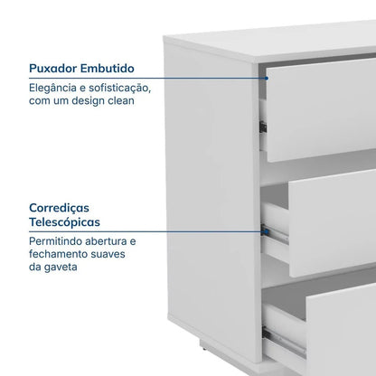 Escrivaninha Oring, 6 Gavetas, 230cm, Branco/Itapuã