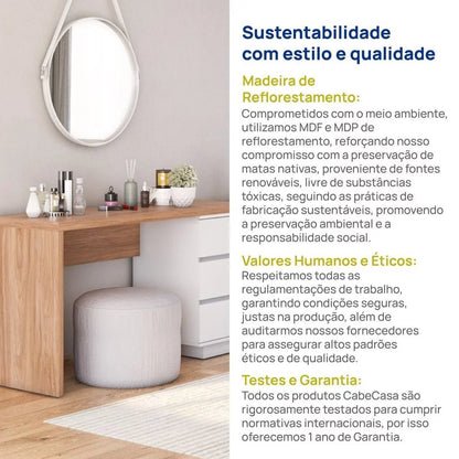 Escrivaninha Oring, 6 Gavetas, 230cm, Branco/Itapuã